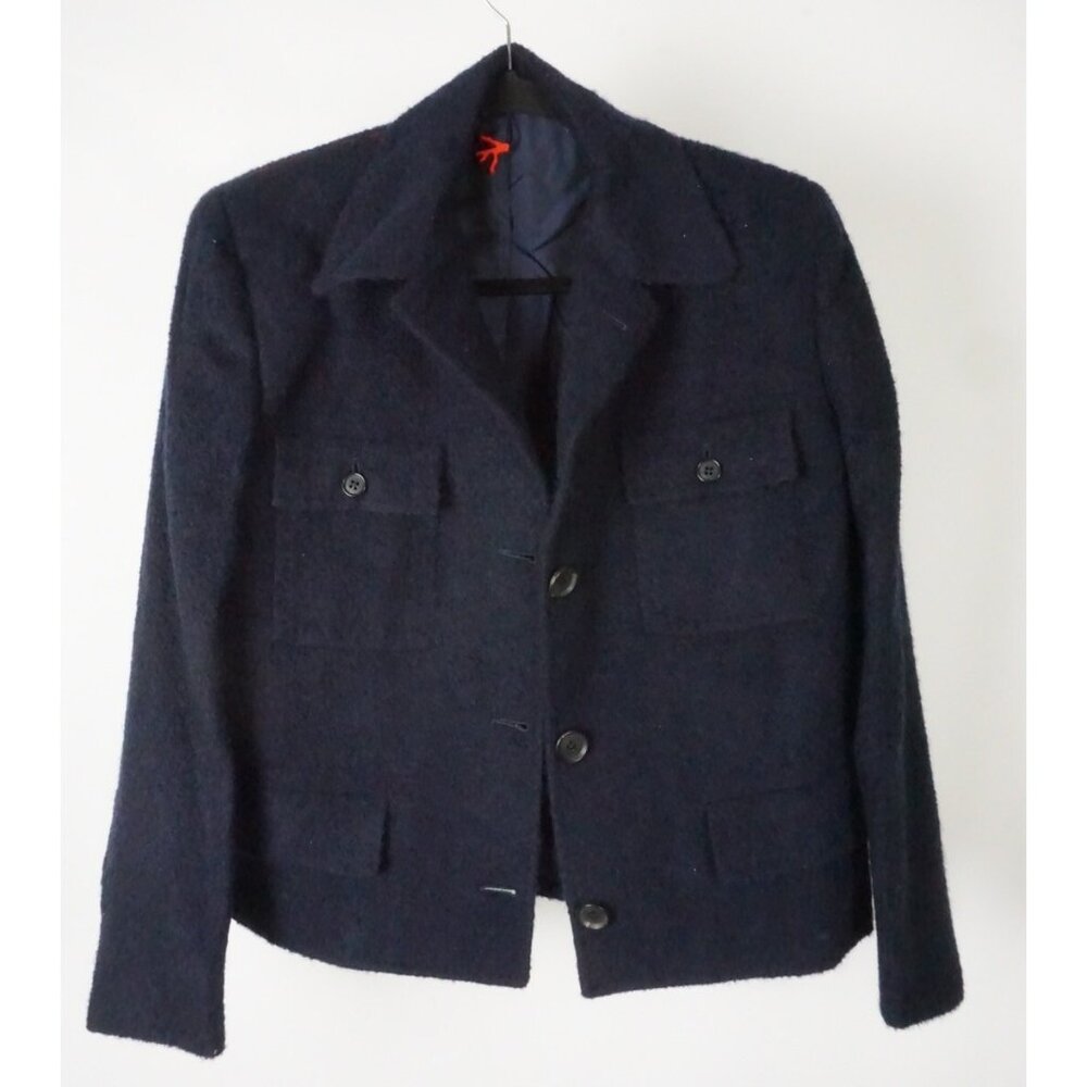 Isaia Navy Blue Woven Fuzzy Cashmere Blend Womens Jacket Sz 40R BRAND NEW